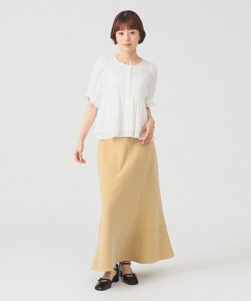 Ray BEAMS(レイビームス)の「【8/6 再値下げ】ティアード 2Way パフ スリーブ ブラウス 26SS 五分袖 パフスリーブ 通勤 通学 オフィスカジュアル 洗える(シャツ/ブラウス・レディース・ブラック/ホワイト/ダークブラウン・ONE SIZE)」の4枚目の写真