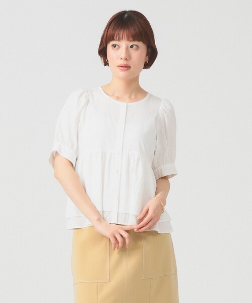 Ray BEAMS(レイビームス)の「【8/6 再値下げ】ティアード 2Way パフ スリーブ ブラウス 26SS 五分袖 パフスリーブ 通勤 通学 オフィスカジュアル 洗える(シャツ/ブラウス・レディース・ブラック/ホワイト/ダークブラウン・ONE SIZE)」の7枚目の写真