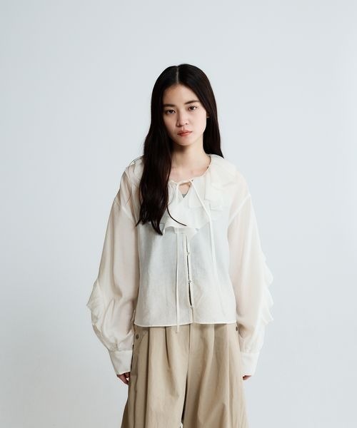 JEANASIS(ジーナシス)の「ポインテッドフリルブラウス/663862(シャツ/ブラウス・レディース・ブラック系その他/ブルー系その他/ブラック/ホワイト・FREE)」の10枚目の写真