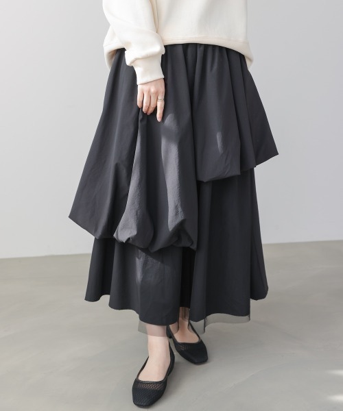 Bou Jeloud（ブージュルード）の「アシメレイヤードスカート（スカート・レディース・ブラック/アイボリー・FREE）」の2枚目の写真