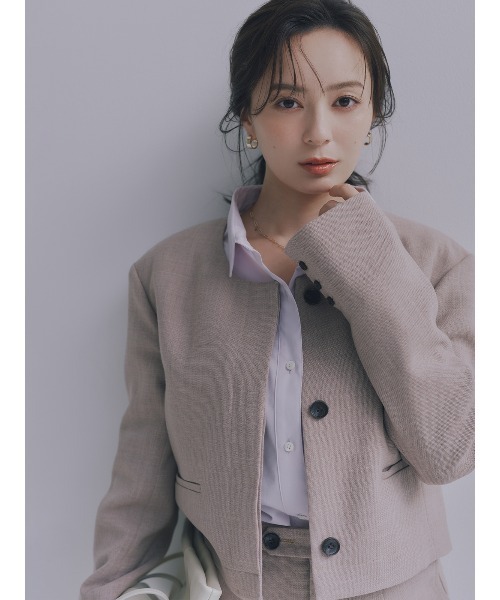 anuans（アニュアンス）の「クルーコンパクトジャケット（ノーカラージャケット・レディース・ダークネイビー/アイボリー/ベージュ・MEDIUM/SMALL）」の18枚目の写真