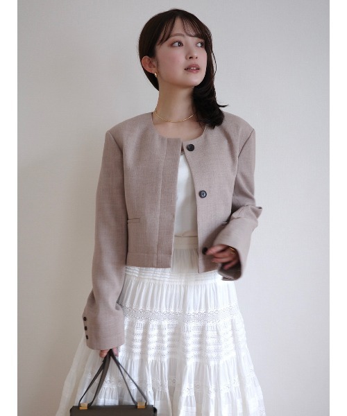 anuans（アニュアンス）の「クルーコンパクトジャケット（ノーカラージャケット・レディース・ダークネイビー/アイボリー/ベージュ・MEDIUM/SMALL）」の20枚目の写真