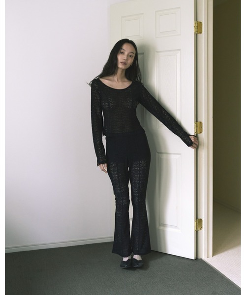 kiehtova（キエトヴァ）の「【kiehtova】LACE TEXTURE FLARE PANTS/レーステクスチャーフレアパンツ（その他パンツ・レディース・ホワイト/ブラック・FREE）」の3枚目の写真