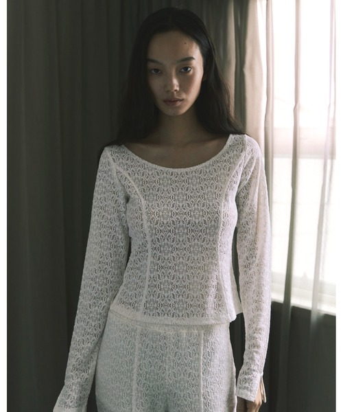 kiehtova（キエトヴァ）の「【kiehtova】LACE TEXTURE FLARE PANTS/レーステクスチャーフレアパンツ（その他パンツ・レディース・ホワイト/ブラック・FREE）」の4枚目の写真