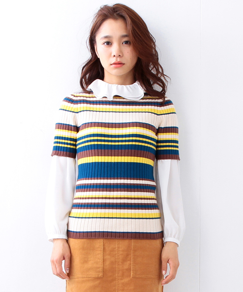 Ray BEAMS(レイビームス)の「◇【ラブリ着用】Ray BEAMS / リブ マルチボーダー ハイネックニット(ニット/セーター・レディース・レッド系その他/ブルー・ONE SIZE)」の14枚目の写真
