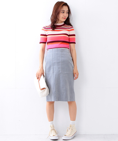 Ray BEAMS(レイビームス)の「◇【ラブリ着用】Ray BEAMS / リブ マルチボーダー ハイネックニット(ニット/セーター・レディース・レッド系その他/ブルー・ONE SIZE)」の21枚目の写真