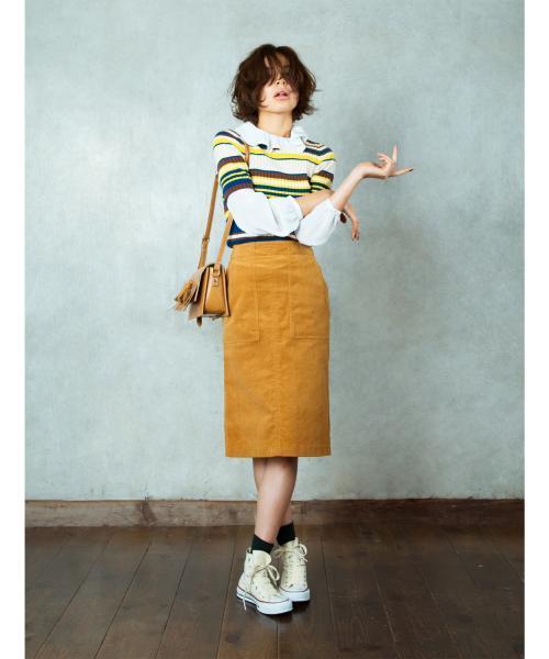 Ray BEAMS(レイビームス)の「◇【ラブリ着用】Ray BEAMS / リブ マルチボーダー ハイネックニット(ニット/セーター・レディース・レッド系その他/ブルー・ONE SIZE)」の10枚目の写真
