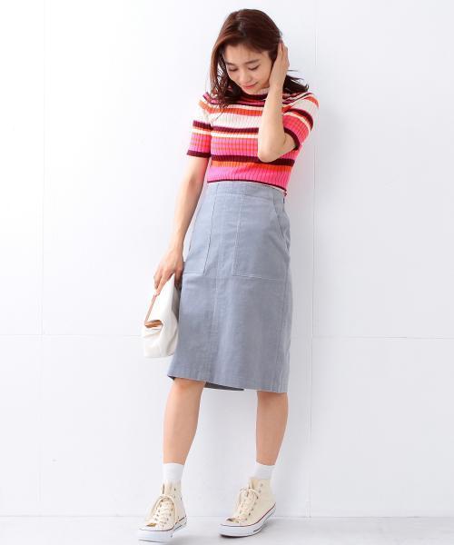 Ray BEAMS(レイビームス)の「◇【ラブリ着用】Ray BEAMS / リブ マルチボーダー ハイネックニット(ニット/セーター・レディース・レッド系その他/ブルー・ONE SIZE)」の12枚目の写真