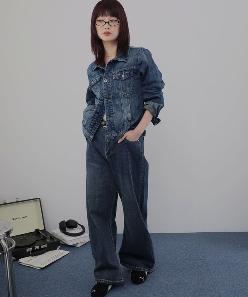 セール】デニムセットアップ ジャケット×ストレートパンツ セール】デニムセットアップ ジャケット×ストレートパンツ