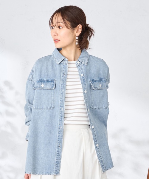 GALLORIA（ギャローリア）の「デニムシャツジャケット（デニムジャケット・レディース・ネイビー/ライトブルー・L/LL/M/S）」の3枚目の写真