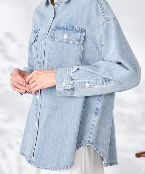 GALLORIA（ギャローリア）の「デニムシャツジャケット（デニムジャケット・レディース・ネイビー/ライトブルー・L/LL/M/S）」の5枚目の写真
