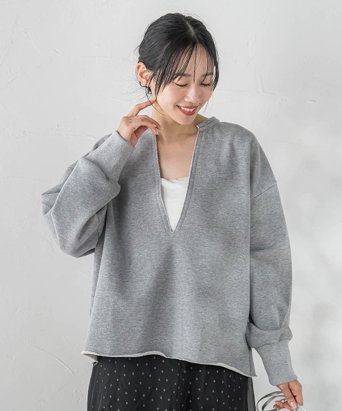 Droite lautreamont(ドロワットロートレアモン)の「裏毛Vネックカットソー≪手洗い可能≫(Tシャツ/カットソー・レディース・ブラウン・M)」の14枚目の写真