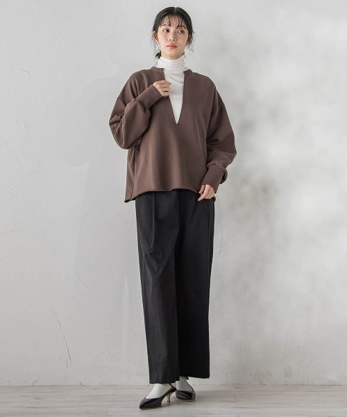 Droite lautreamont(ドロワットロートレアモン)の「裏毛Vネックカットソー≪手洗い可能≫(Tシャツ/カットソー・レディース・ブラウン・M)」の12枚目の写真