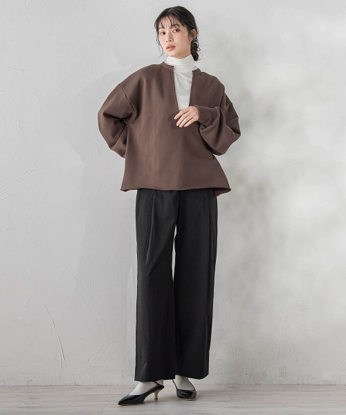 Droite lautreamont(ドロワットロートレアモン)の「裏毛Vネックカットソー≪手洗い可能≫(Tシャツ/カットソー・レディース・ブラウン・M)」の13枚目の写真