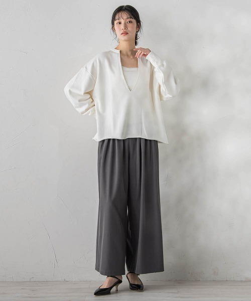 Droite lautreamont(ドロワットロートレアモン)の「裏毛Vネックカットソー≪手洗い可能≫(Tシャツ/カットソー・レディース・ブラウン・M)」の6枚目の写真