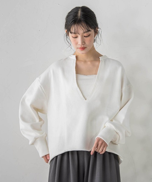 Droite lautreamont(ドロワットロートレアモン)の「裏毛Vネックカットソー≪手洗い可能≫(Tシャツ/カットソー・レディース・ブラウン・M)」の2枚目の写真