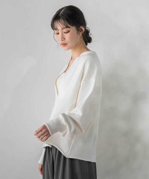 Droite lautreamont(ドロワットロートレアモン)の「裏毛Vネックカットソー≪手洗い可能≫(Tシャツ/カットソー・レディース・ブラウン・M)」の3枚目の写真