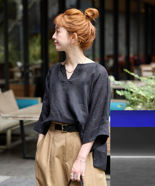 B.C STOCK(ベーセーストック)の「《追加》手洗い可 / フレンチリネンワイドスキッパーブラウス(シャツ/ブラウス・レディース・オレンジ/ホワイト/ブラック/ライトブルー・FREE)」の8枚目の写真