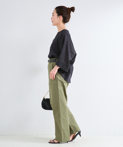B.C STOCK(ベーセーストック)の「《追加》手洗い可 / フレンチリネンワイドスキッパーブラウス(シャツ/ブラウス・レディース・オレンジ/ホワイト/ブラック/ライトブルー・FREE)」の12枚目の写真