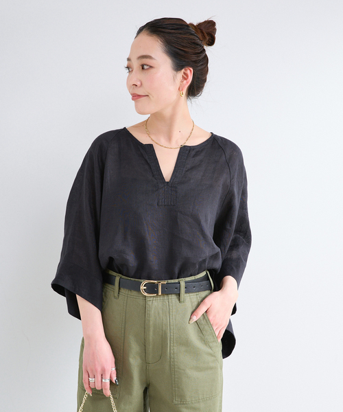 B.C STOCK(ベーセーストック)の「《追加》手洗い可 / フレンチリネンワイドスキッパーブラウス(シャツ/ブラウス・レディース・オレンジ/ホワイト/ブラック/ライトブルー・FREE)」の15枚目の写真