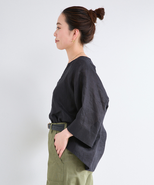 B.C STOCK(ベーセーストック)の「《追加》手洗い可 / フレンチリネンワイドスキッパーブラウス(シャツ/ブラウス・レディース・オレンジ/ホワイト/ブラック/ライトブルー・FREE)」の16枚目の写真