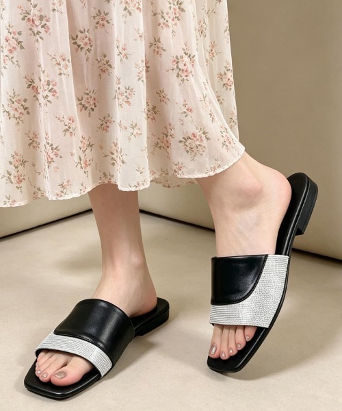 Miniministore（ミニミニストア）の「スクエアトゥ フラットサンダルレディース（サンダル・レディース・アイボリー/ホワイト/ベージュ/ブラック/ブラウン・24.5cm/23.5cm/23.0cm/22.5cm/24.0cm）」の10枚目の写真