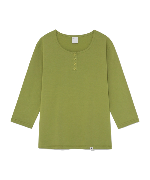 THECOLDESTMOMENT(ザコールデストモーメント)の「(w) TCM henley neck three-quarter sleeve (olive)(Tシャツ/カットソー・レディース・その他・SMALL/MEDIUM)」の1枚目の写真