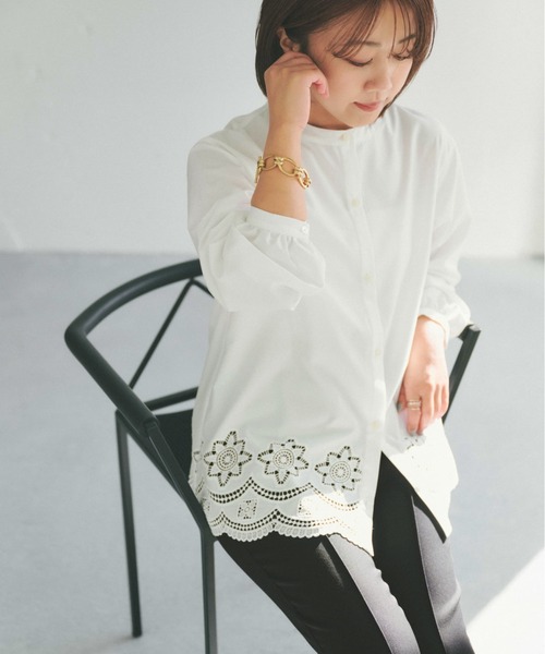 カットワークヘムブラウス　 ¥14,300 COHINA コヒナ カットワークヘムブラウス 【低身長・小柄女性】（シャツ/ブラウス
