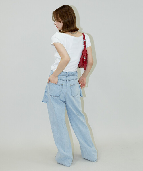 PUBLUX(パブリュクス)の「PUBLUX/パブリュクス 襟 レース 切替 ヘンリー リブ Tシャツ(Tシャツ/カットソー・レディース・チャコールグレー/オフホワイト/ブラウン/ブラック/ネイビー・フリ-)」の6枚目の写真