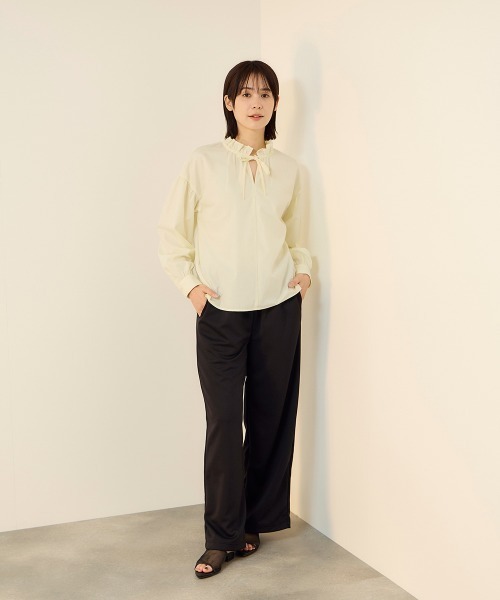 ketty(ケティ)の「ハイカウントタイプライターフリルネックブラウス(シャツ/ブラウス・レディース・オフホワイト/サックスブルー/イエロー/ネイビー・M)」の12枚目の写真