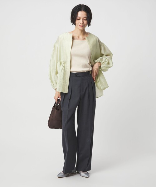 green label relaxing（グリーンレーベルリラクシング）の「ブライトリブ デコルテ フレンチスリーブ プルオーバー カットソー（Tシャツ/カットソー・レディース・オフホワイト/ブラック/その他1/ナチュラル/ライトブルー・FREE）」の7枚目の写真