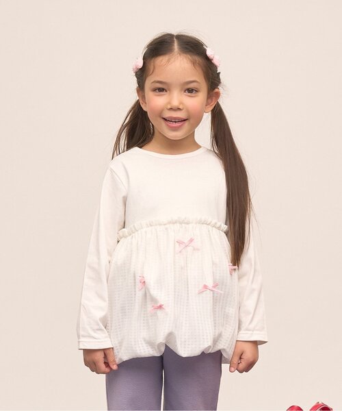 Lycee mine（リセマイン）の「【綿100％】 【速乾・UV・型崩れしない】【どちらが前でもOK】【ムテキT】バルーンペプラムトップス（Tシャツ/カットソー・キッズ・ラベンダー/オフホワイト/ブラック/ミント/カラフル・120cm/90cm/100cm/110cm/130cm/140cm/150cm）」の2枚目の写真