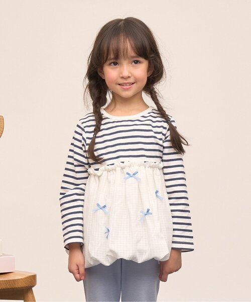 Lycee mine（リセマイン）の「【綿100％】 【速乾・UV・型崩れしない】【どちらが前でもOK】【ムテキT】バルーンペプラムトップス（Tシャツ/カットソー・キッズ・ラベンダー/オフホワイト/ブラック/ミント/カラフル・120cm/90cm/100cm/110cm/130cm/140cm/150cm）」の5枚目の写真