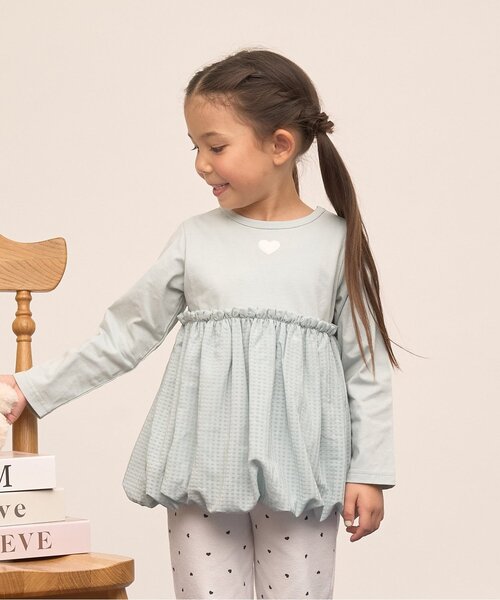 Lycee mine（リセマイン）の「【綿100％】 【速乾・UV・型崩れしない】【どちらが前でもOK】【ムテキT】バルーンペプラムトップス（Tシャツ/カットソー・キッズ・ラベンダー/オフホワイト/ブラック/ミント/カラフル・120cm/90cm/100cm/110cm/130cm/140cm/150cm）」の4枚目の写真