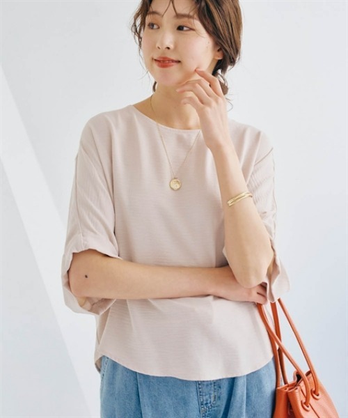 nissen(ニッセン)の「5分袖バックタックシャツ(接触冷感・UVカット)(シャツ/ブラウス・レディース・ブラック/ベージュ/オフホワイト・S/M/L/LL)」の6枚目の写真