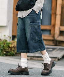 【GRANCY】スウェットドッキングデザインダメージバギーデニムパンツ GRANCY（グランシー）の「【GRANCY】Sweat Docking Design Damage