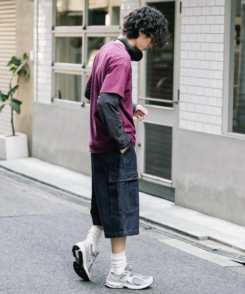 Rocky Monroe（ロッキーモンロー）の「ケミカルウォッシュ オーバーダイ ワイドデニムカーゴハーフショートパンツ（デニムパンツ・メンズ・パープル/インディゴブルー/ブラウン/ケミカルウォッシュ/ライトブラック/ブラック/ワンウォッシュ・XL/L/M）」の15枚目の写真
