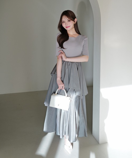 EIMY ISTOIRE（エイミーイストワール）の「ニットドッキングラッフルワンピース（ワンピース・レディース・ライトベージュ/ブラック/グレー・38/36）」の3枚目の写真