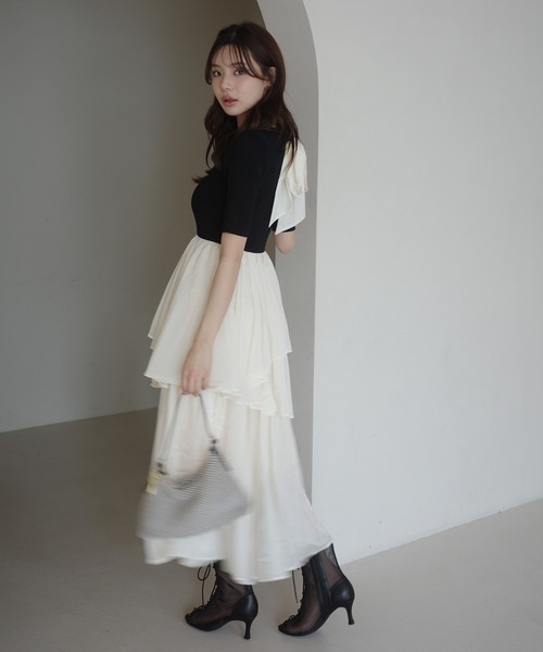 EIMY ISTOIRE（エイミーイストワール）の「ニットドッキングラッフルワンピース（ワンピース・レディース・ライトベージュ/ブラック/グレー・38/36）」の22枚目の写真