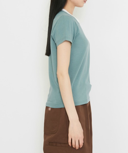 Dickies(ディッキーズ)の「Dickies/ディッキーズ プレーンビル リンガーTシャツ/ワンポイントTシャツ 半袖(Tシャツ/カットソー・レディース・ブルー/ホワイト・SMALL/X-SMALL/MEDIUM)」の14枚目の写真