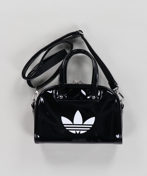 メンズ adidas エナメル ショルダーバッグ ブラック ホワイト