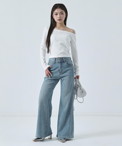 ANAP(アナップ)の「ラインストーン ワンショル トップス ロングTシャツ(Tシャツ/カットソー・レディース・ブラック/ホワイト/ピンク・F)」の17枚目の写真