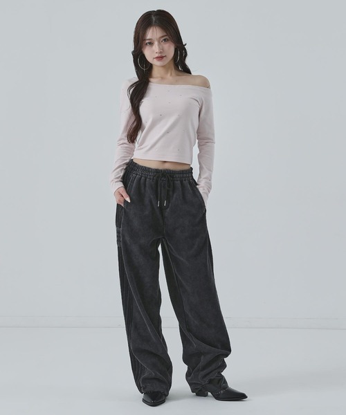 ANAP(アナップ)の「ラインストーン ワンショル トップス ロングTシャツ(Tシャツ/カットソー・レディース・ブラック/ホワイト/ピンク・F)」の21枚目の写真