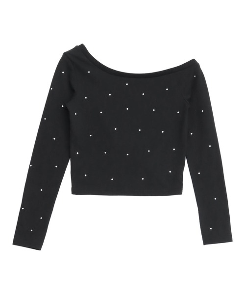 ANAP(アナップ)の「ラインストーン ワンショル トップス ロングTシャツ(Tシャツ/カットソー・レディース・ブラック/ホワイト/ピンク・F)」の11枚目の写真
