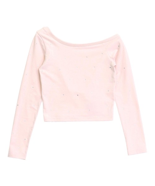 ANAP(アナップ)の「ラインストーン ワンショル トップス ロングTシャツ(Tシャツ/カットソー・レディース・ブラック/ホワイト/ピンク・F)」の10枚目の写真
