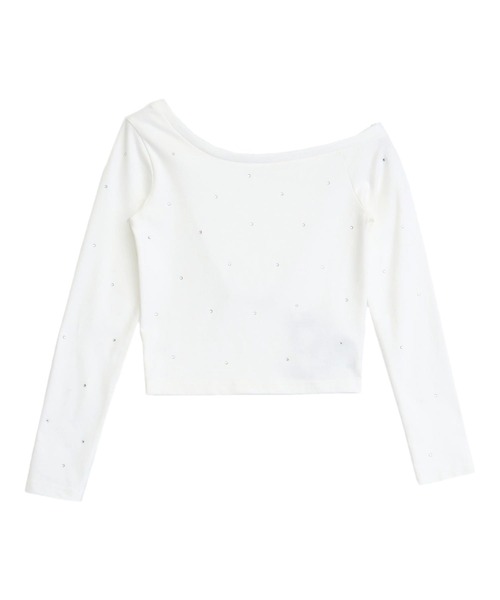 ANAP(アナップ)の「ラインストーン ワンショル トップス ロングTシャツ(Tシャツ/カットソー・レディース・ブラック/ホワイト/ピンク・F)」の9枚目の写真