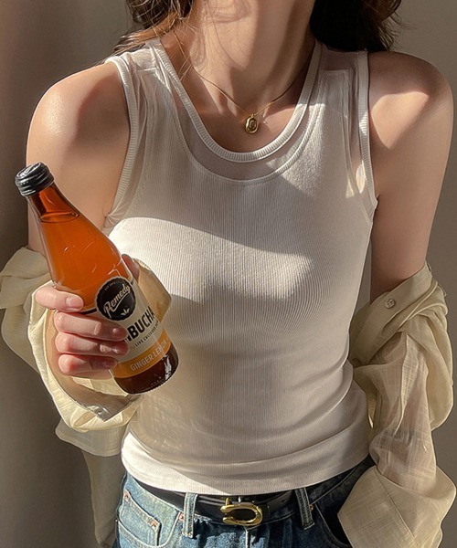 ONEP STAR(ワンピスター)の「ノースリーブリブタンクトップ(タンクトップ・レディース・グレー/ブラック/ホワイト・MEDIUM/LARGE/X-LARGE)」の4枚目の写真