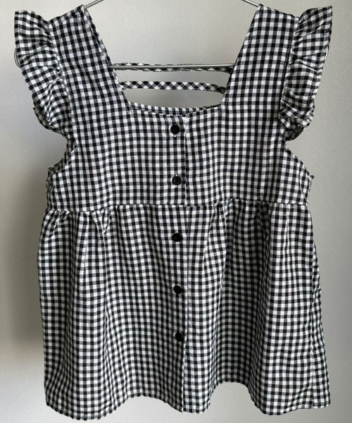 mielu(ミエル)の「《大人フェミニン/デート服にもおすすめ♪》ギンガム切替フリルスリーブトップス(シャツ/ブラウス・レディース・レッド/ブラック・MEDIUM/LARGE)」の15枚目の写真