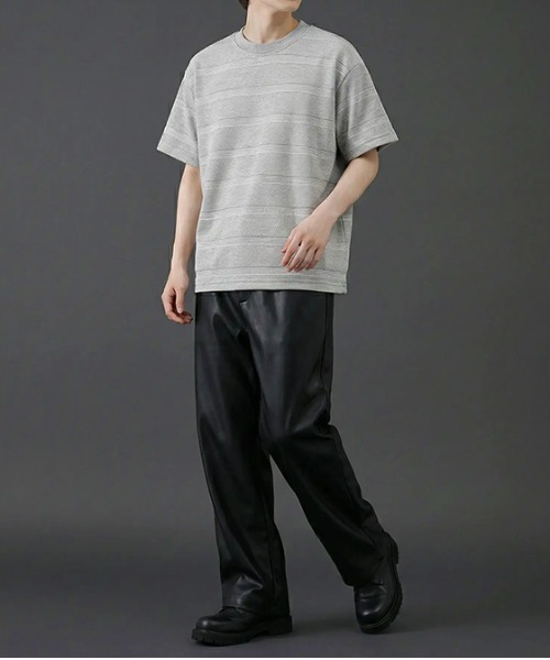 revertical(リバーティカル)の「ボーダージャガード サマーニットTシャツ/クルーネック 半袖トップス(Tシャツ/カットソー・メンズ・グレー/ホワイト/ブラック・MEDIUM/LARGE)」の16枚目の写真
