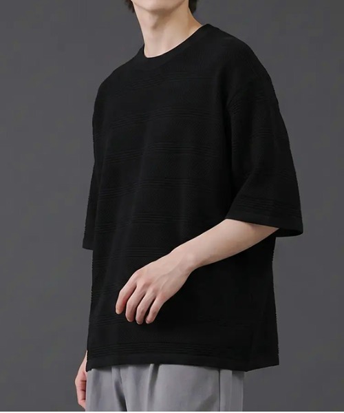 revertical(リバーティカル)の「ボーダージャガード サマーニットTシャツ/クルーネック 半袖トップス(Tシャツ/カットソー・メンズ・グレー/ホワイト/ブラック・MEDIUM/LARGE)」の10枚目の写真
